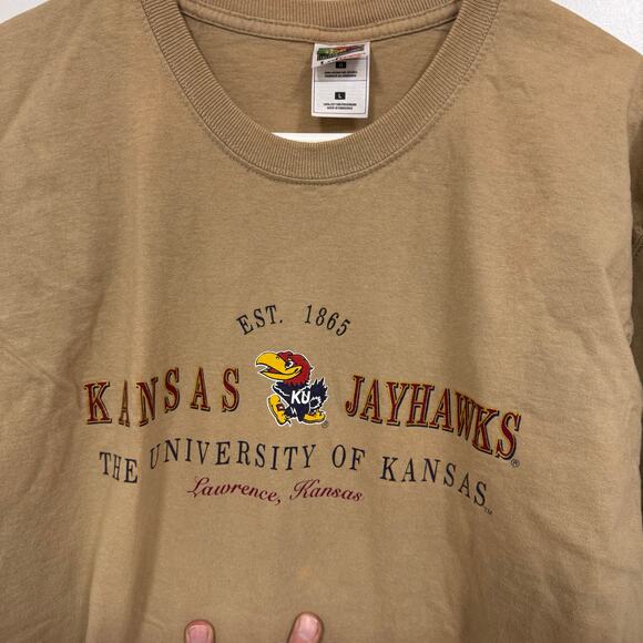 Vintage Kansas Jayhawks KU Shirt Mens Size LARGE Tan Short Sleeve Lofteez - Picture 2 of 4